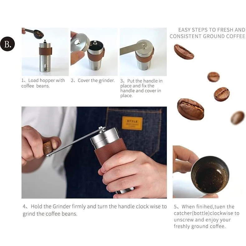 2024 Stainless Steel Burr Mini Portable Hand Coffee Grinder Manual for Sale
