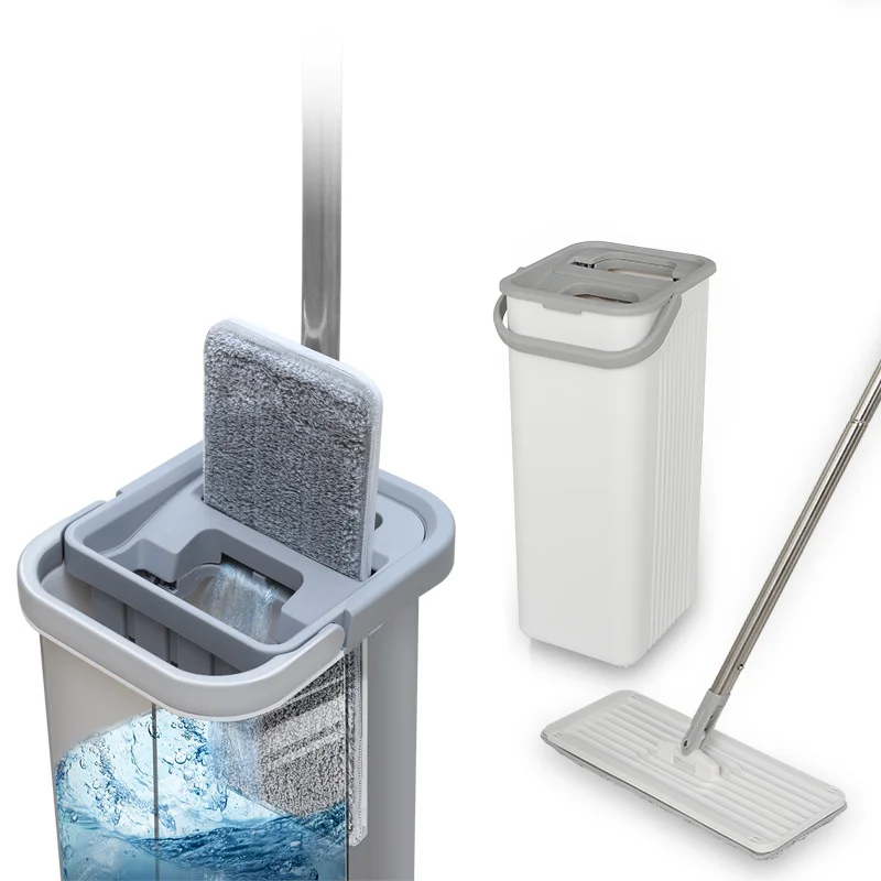 Trapeador Hand Free Microfiber Flat Mop with Squeeze Bucket Magic Separate Set Dirty Water for Floor Cleaning