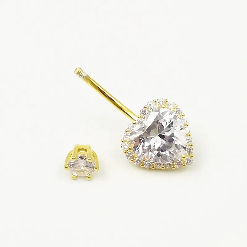 Fine Jewelry Piercing Jewelry S925 Sterling Silver navel nail Heart shaped piercing with zircon Spice Girl umbilical nail
