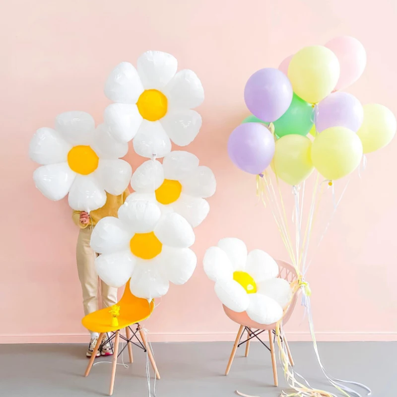 NEW Little Daisy aluminum foil balloon smiling face frangipani birthday party baby shower decorated sunflower balloons wholesale