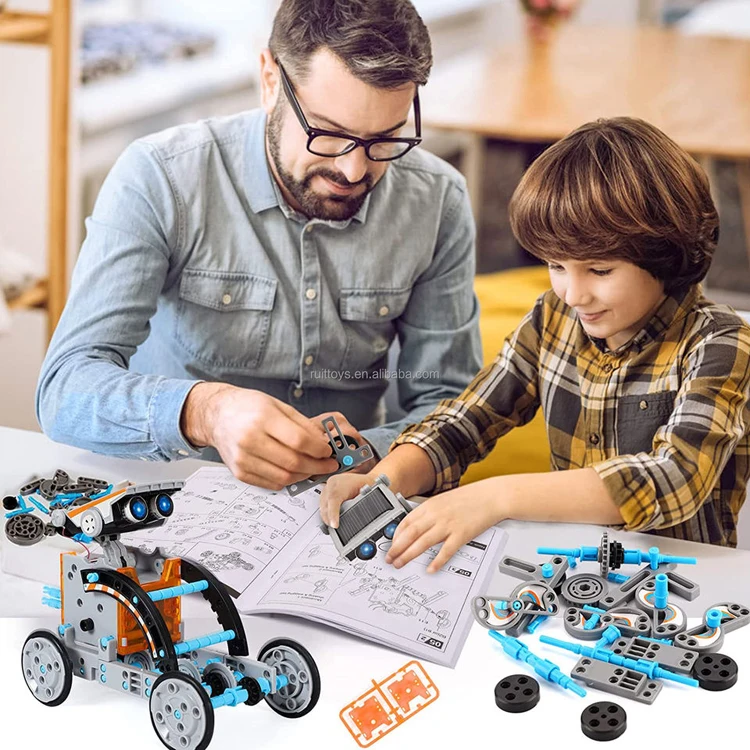 Обучающие игрушки-роботы на солнечной батарее STEM 12 в 1 190 шт. набор для самостоятельного строительства и научных экспериментов детей 8-10