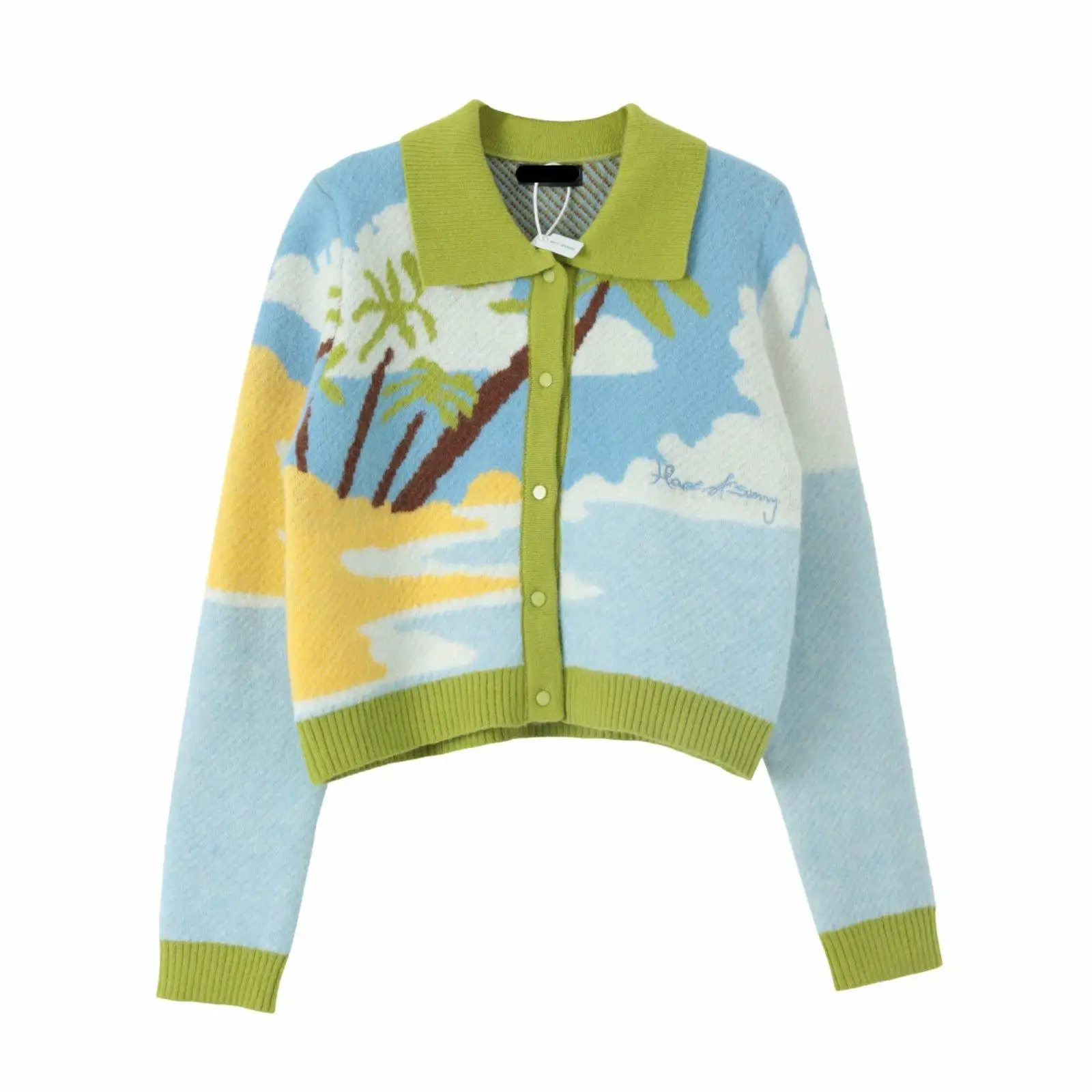 Y2K Knit Sweater Long Sleeve Cardigan Jacket Cotton Warm Ribbed Knitted Luxury Korean Formal Cropped Printed Cardigan For Women