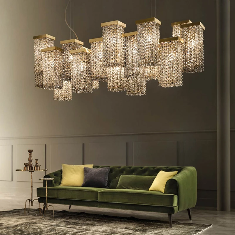 Villa Building Dining Long Lights Modern Rectangle Led Crystal Chandelier Luxury Chandeliers & Pendant Lights