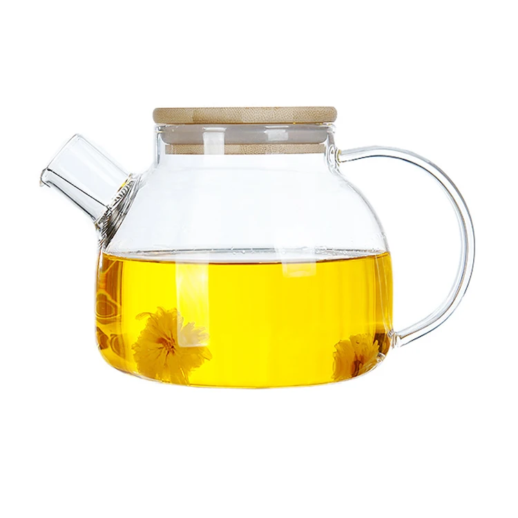 large capacity high borosilicate clear glass jug juice water teapot with bamboo steel lid