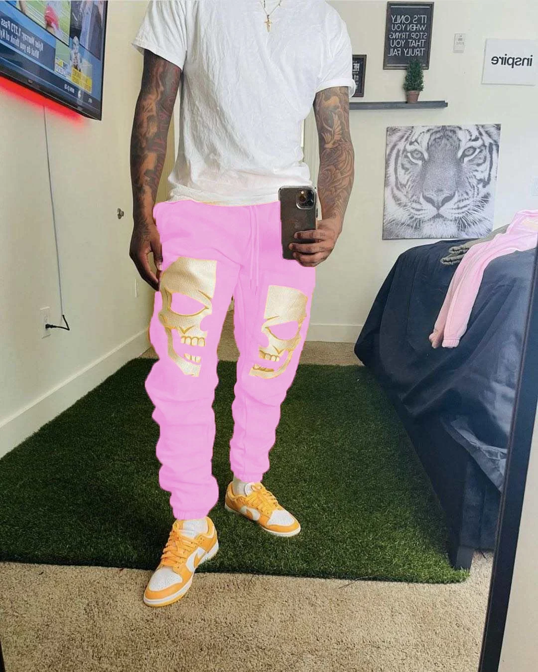 2022 Custom Logo Male Straight Skull Print Graphic Sweatpants  Mens Pants Joggers