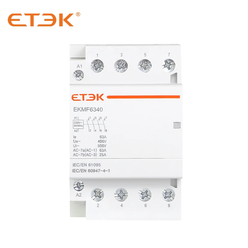 ETEK EKMF 4P 25A 40A 63A 100A 2NO+2NC Coil 24VAC 110VAC 230VAC Modular Contactor with TUV CB test report CE Approval