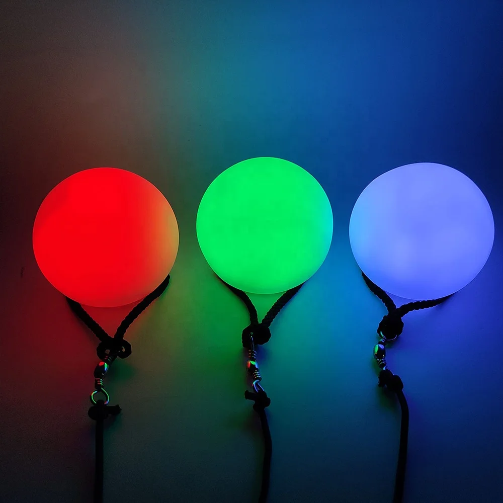 Battery Operation Colorful Lamp Pressure Reducing Squeezing with Cable Health Sports Training LED Toy Poi Ball