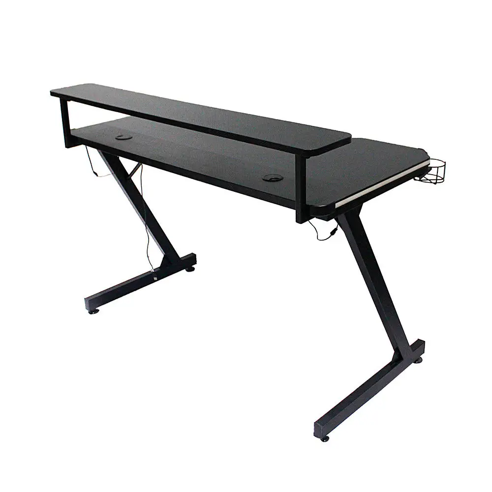 CHARMOUNT High Quality Double-deck Gamer Computer Table PC Gaming Desk Gaming Desk With LED