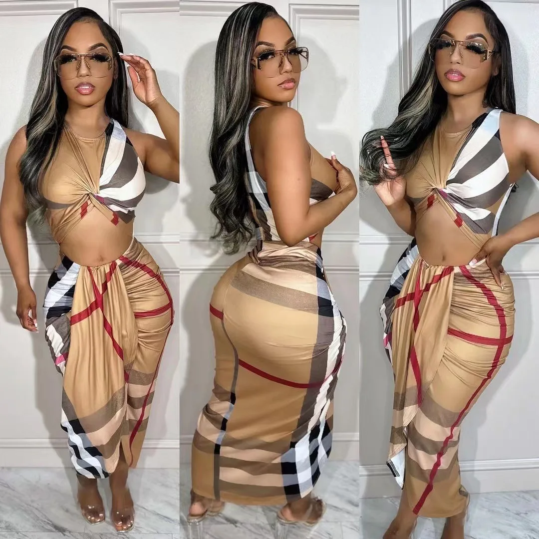 New sleeveless geometric printed cross hollow out luxury designer brand Women Dresses modest evening dress