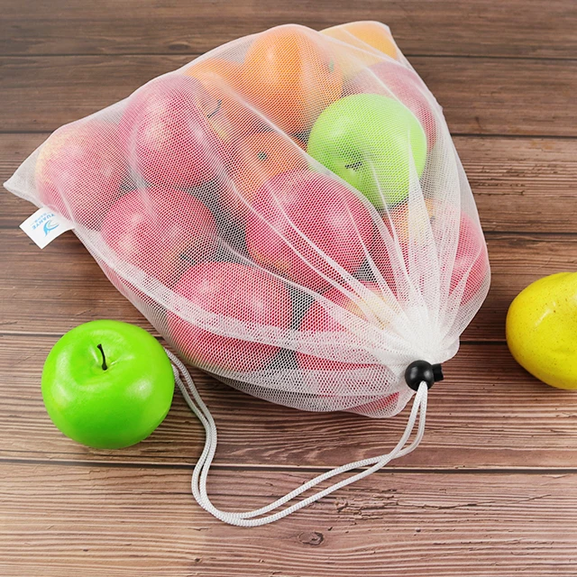 Custom Logo White Net Sundry Storage Pouch Polyester Reusable Reusable Mesh Bag