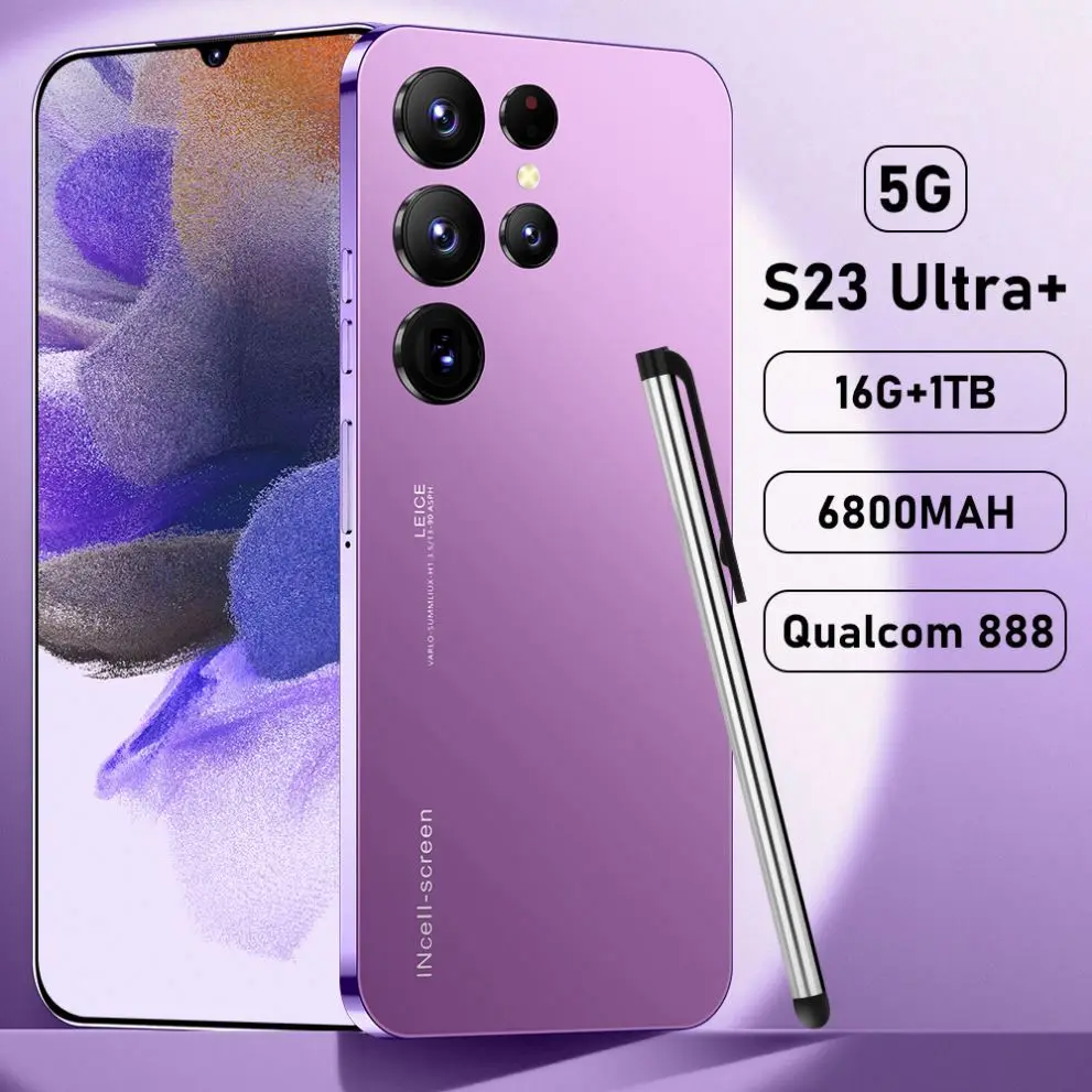 Лидер продаж, S23 + Ультра оригинальный 16 ГБ + 512 ГБ 48MP + 100MP разблокировка отпечатков пальцев 7300 мАч Android 12,0 сотовый телефон смартфон мобильный телефон