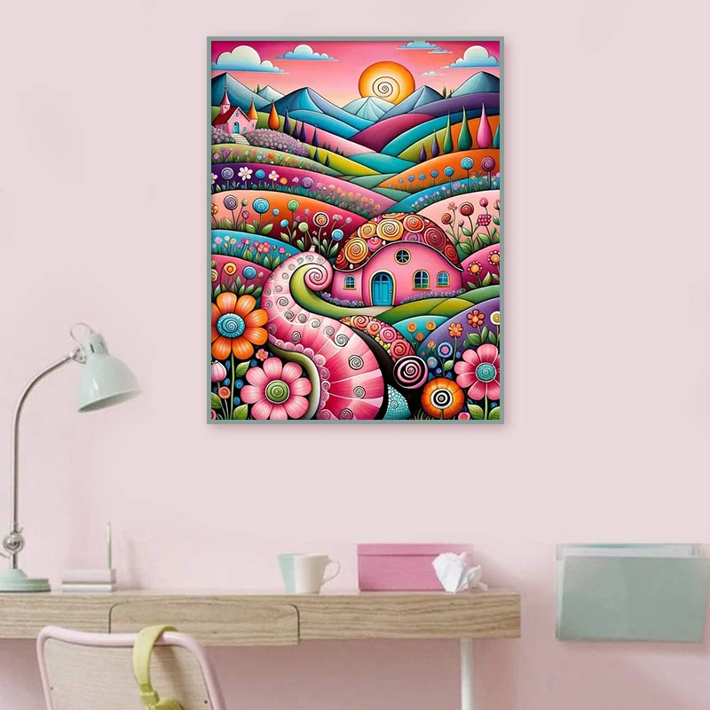 5d DIY Diamond Painting Landscapes Village Picture Customized Velvet Canvas Diamond Painting Kits for Adults