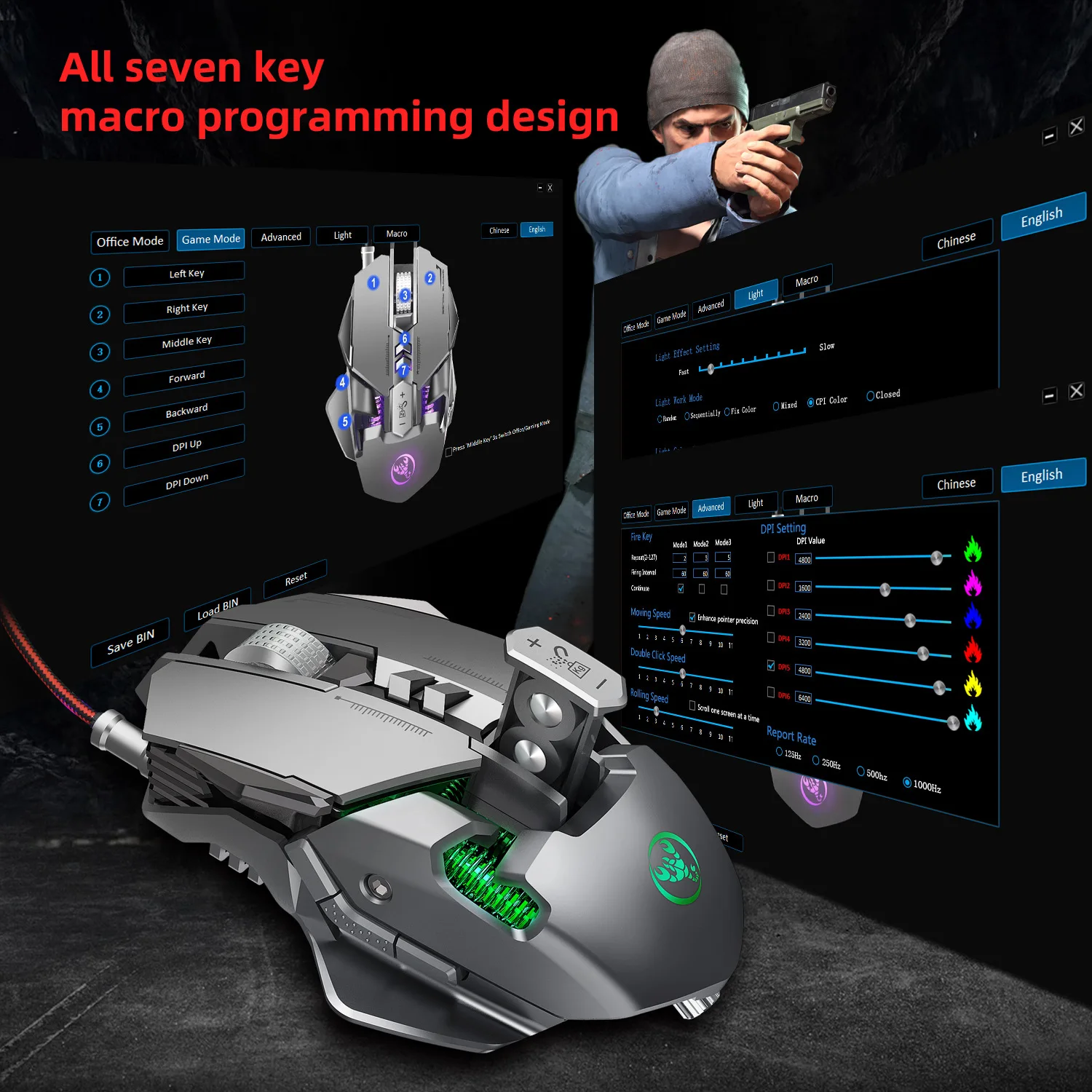  6400 точек/дюйм профессиональная игровая мышь RGB программирования мыши 7 Кнопка точек на дюйм Проводной USB Механическая для Lol есть курица