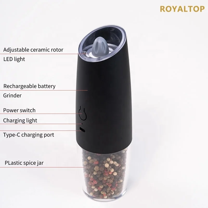 One-hand Auto Mill Spice & Herb Grinding Tool Gravity Salt & Pepper Electric Grinder Set with USB rechargeable