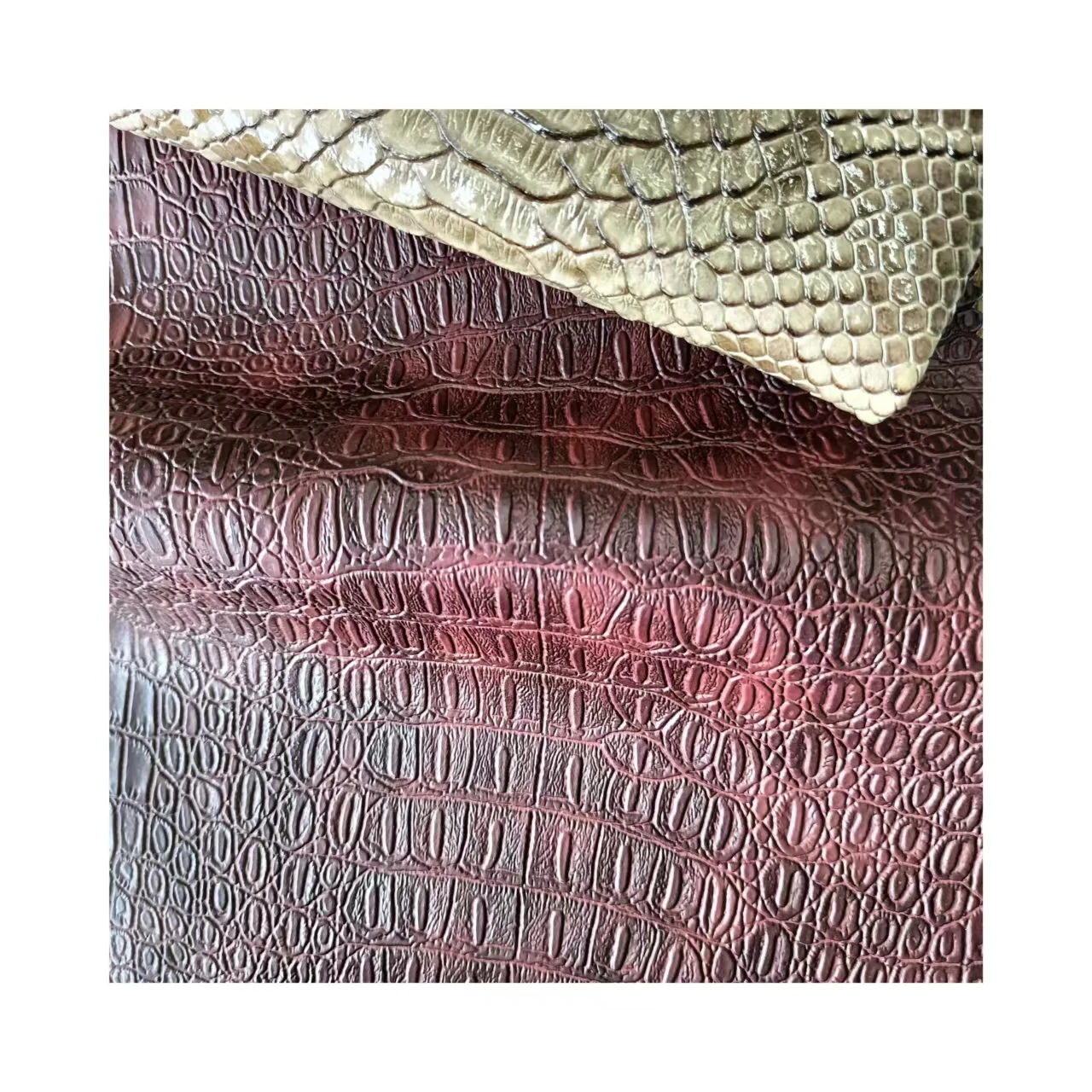 Jiangyin sunrise patent premium crocodile pvc faux synthetic leather fabric for home decoration