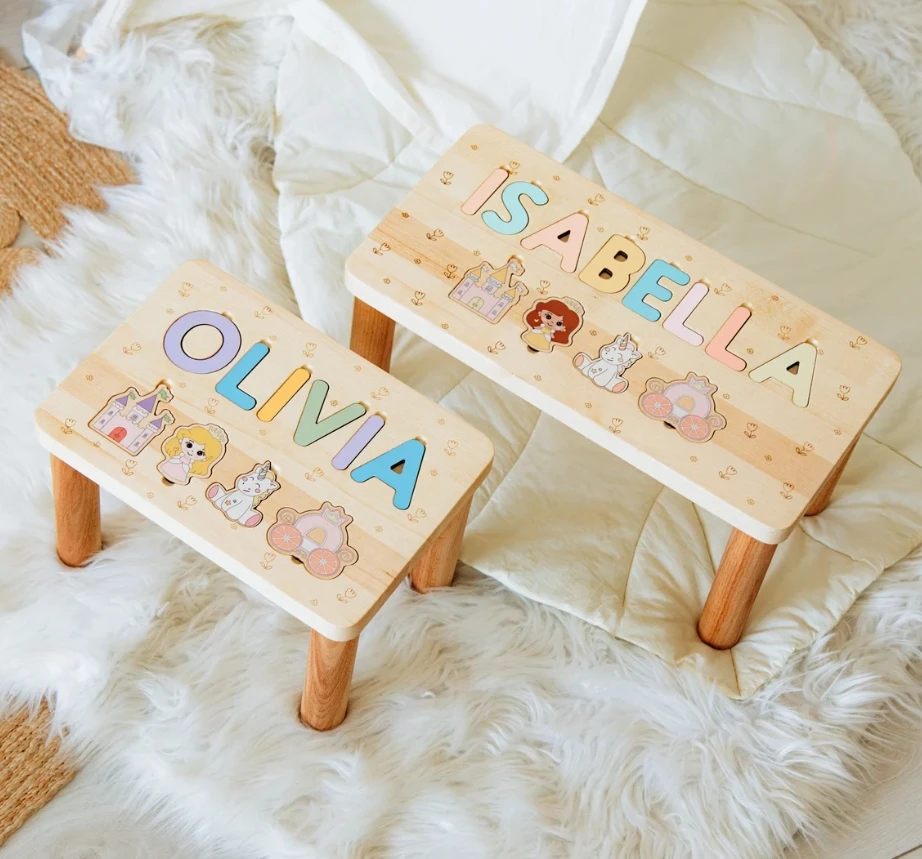 W427 Wooden Name Puzzle Stool Toddler Step Stool
