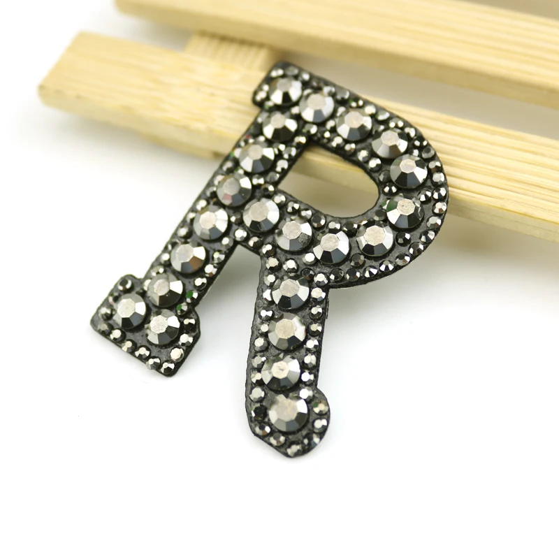 iron on gunmetal rhinestone  A-Z alphabet patches for garment clothing embellishment