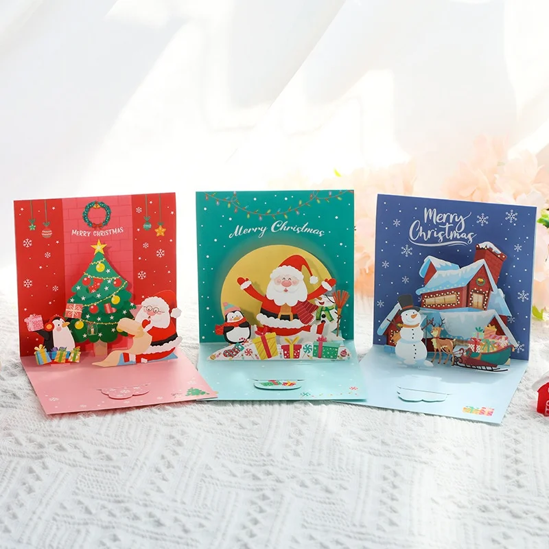 Christmas 3D Greeting Card Handmade Folded Creative Gift Blessing Message Christmas Small Card wholesale