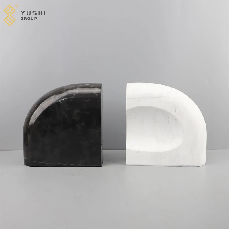 Yushi Group Minimalist Modern Natural Stone Book Stoppers Interior Decorative White And Black Marble Bookends