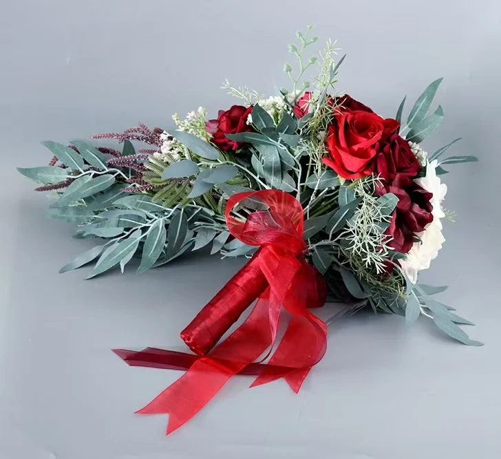 Outdoor Water Drops Holding Wedding Silk Rose Bridesmaid Simulation Artificial Bridal Bouquet Home Party Table DIY Decorations