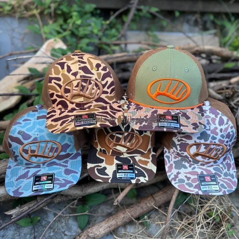 Мужская камуфляжная кожаная шляпа с 6 панелями логотипом Gorras сетчатой застежкой на спине Richardson 112 Дальнобойщика