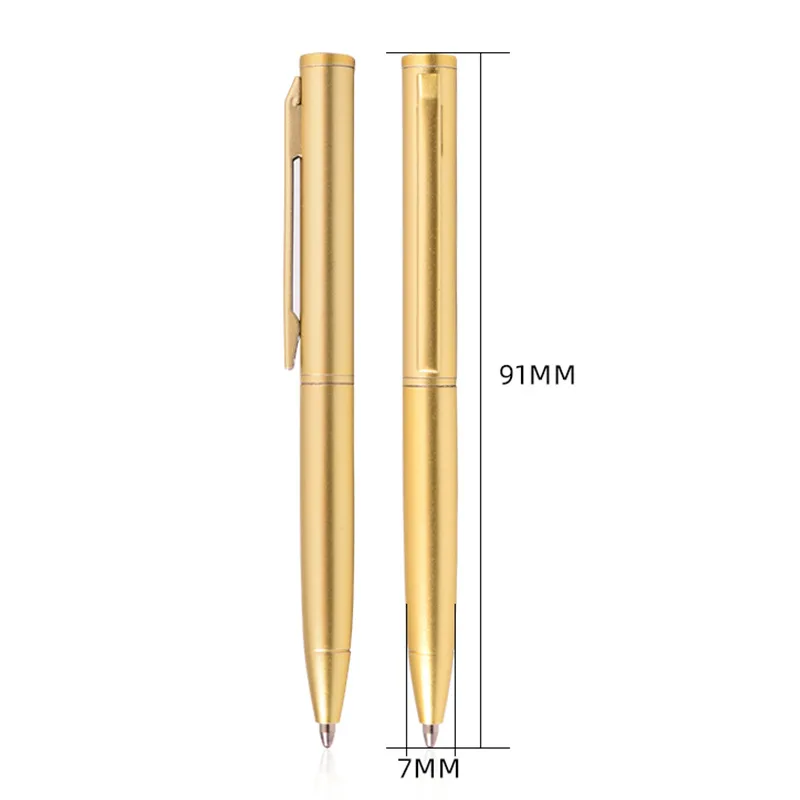 Gold Slim Metallic Retractable Mini  Slim Black Ink Pen