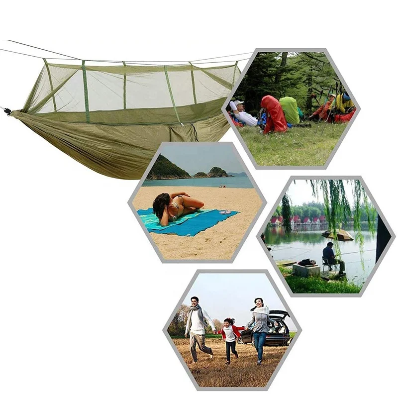 2 Person Camping Garden Hammock With Mosquito Net Outdoor Furniture Bed Strength Parachute Fabric Sleep Swing Portable Hanging