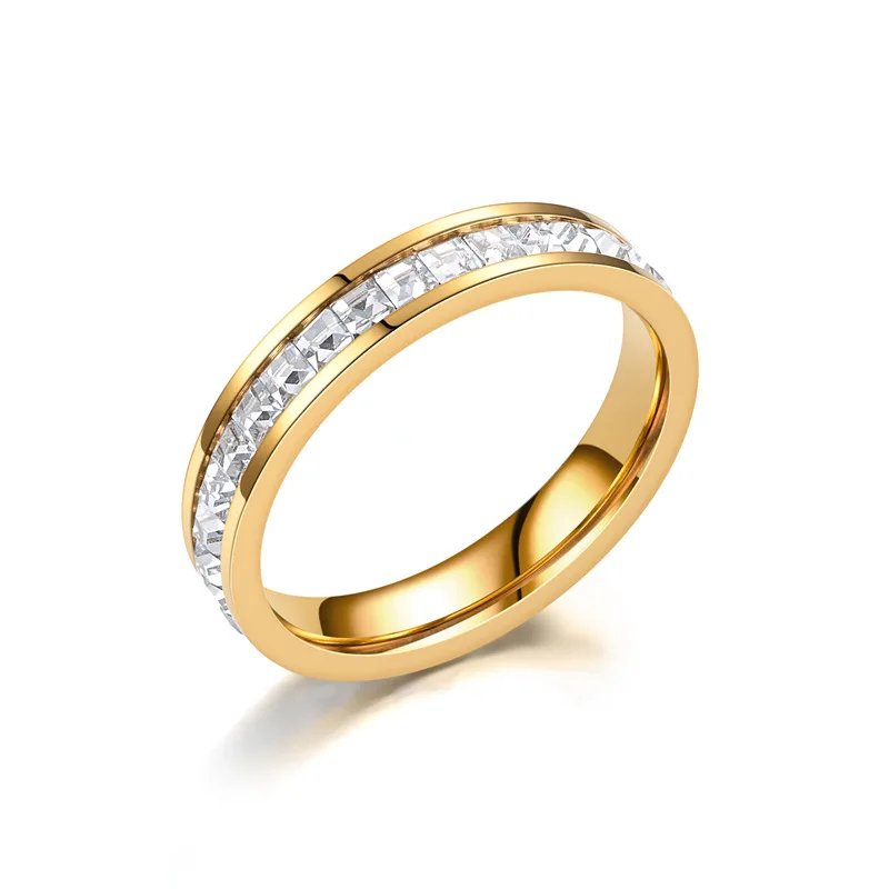Latest Cubic Zircon Stainless Steel Ring Personalized Three Tone Exquisite Crystal women Titanium Steel Finger Ring