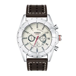 Mens Watches Brand Leather Three Eye Waterproof Sport Quartz Watch For Men Relogio Masculino