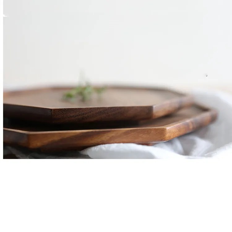 
Acacia flat bottom tea plate with snack plate restaurant wooden tray fruit plate 