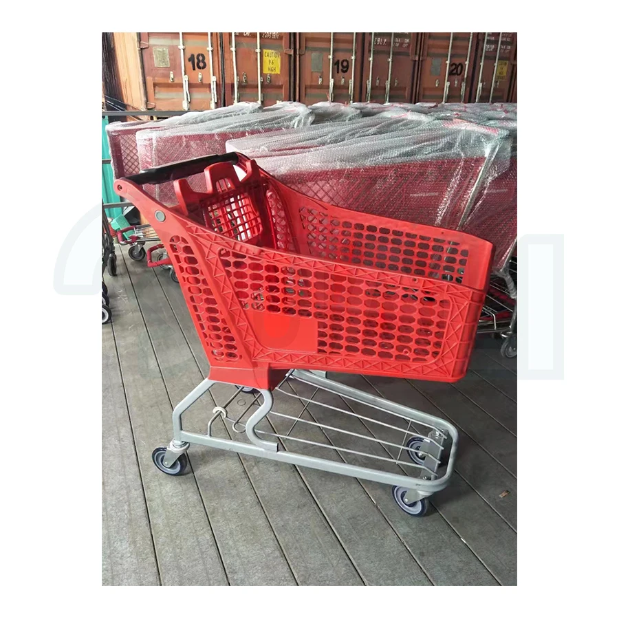 Quali High Durability All Plastic Shopping Cart Heavy Duty Supermarket 180 Liter Trolley Cart