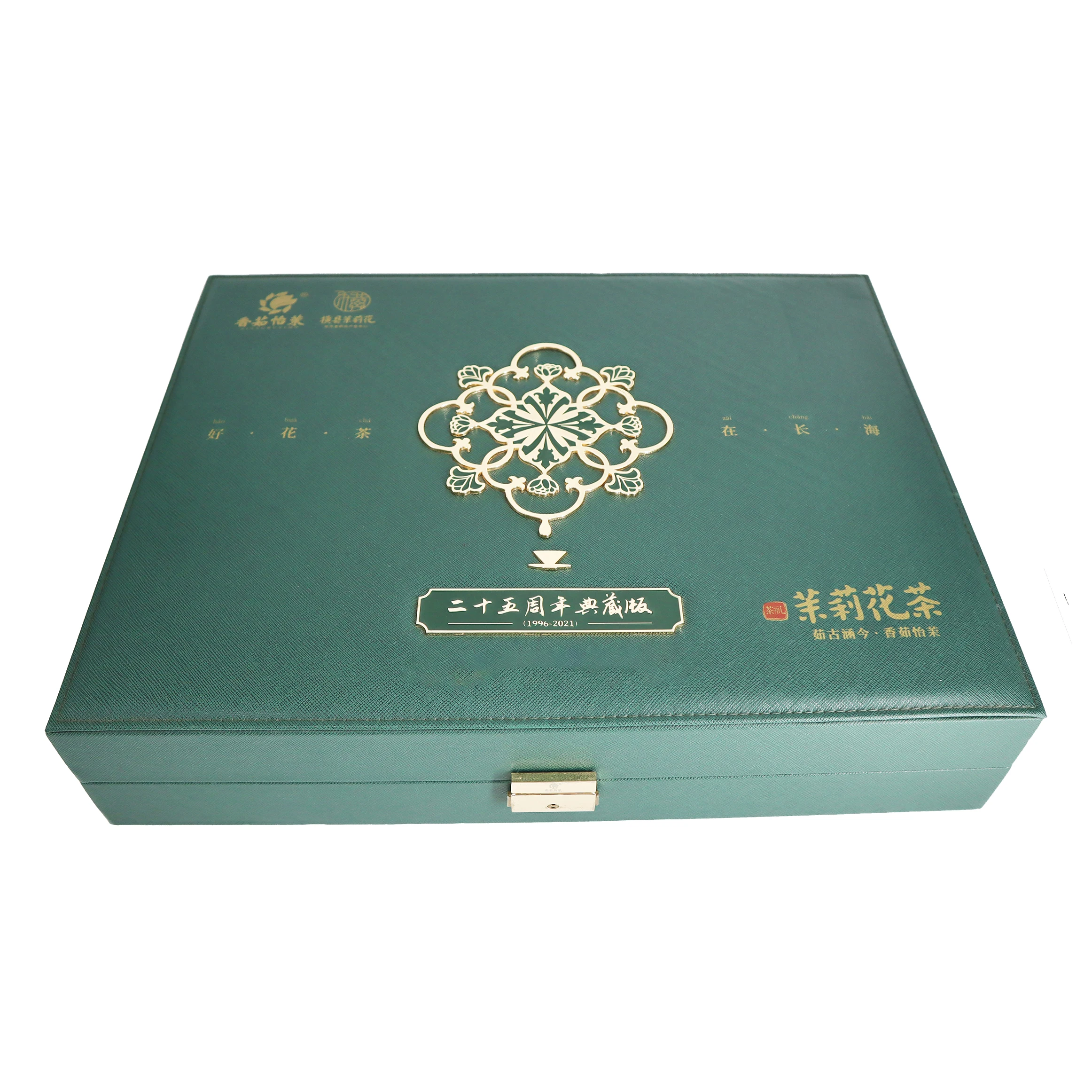 Factory Customized High-end  Leather Wooden Recyclable Locker Tea gifting packaging tea boxes