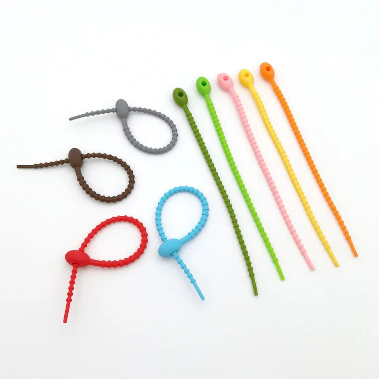 Reusable Silicone Ties Zip Headset Data Line Wire Ties Binder Self-locking silicone Bag Fixing Ring Loop