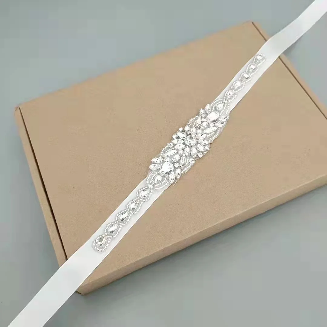 Handmade Kids Small Vintage Wedding Bridal Sash Belt,Iron On Rhinestone Crystal Applique Sash Belt