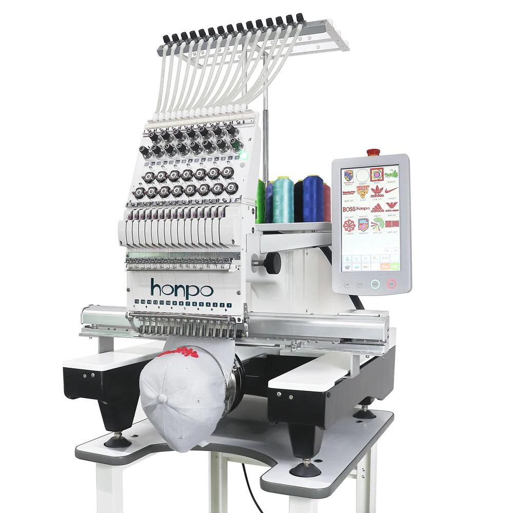 Easy Operate 2022 Embroidery Machine  Single Head 12-15 Needles  Honpo China Flat T-shirt Hat Logo Automatic
