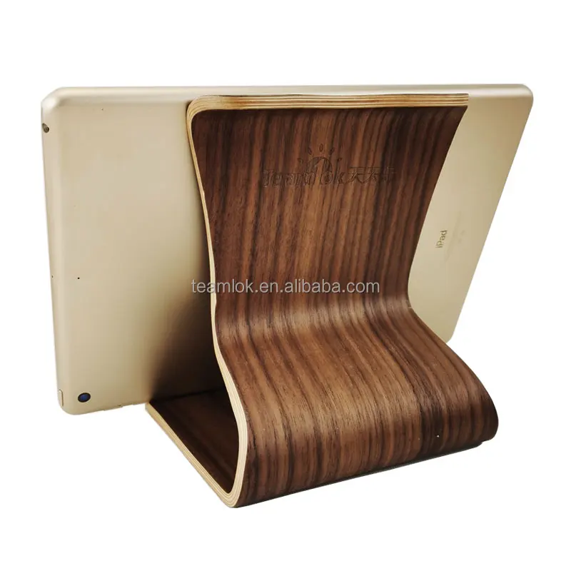 Factory Wholesale Wooden Holder for iPad Anti-Slip Universal Phone Tablet Dark Wood Stand Holder for iPhone Desktop Tablet Stand