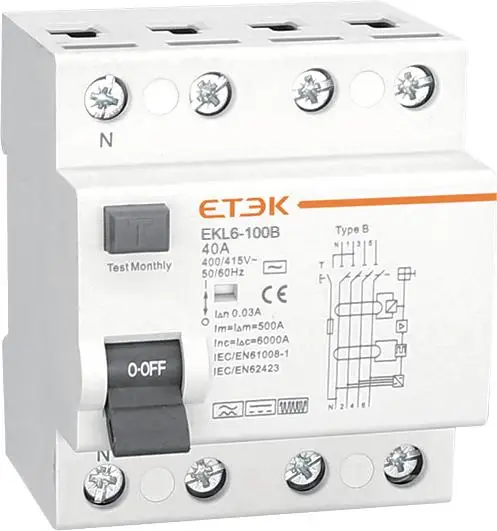 EKL6-100B RCCB типа B 1P + N Американская классификация проводов 2р 63A 30mA УЗО for EV