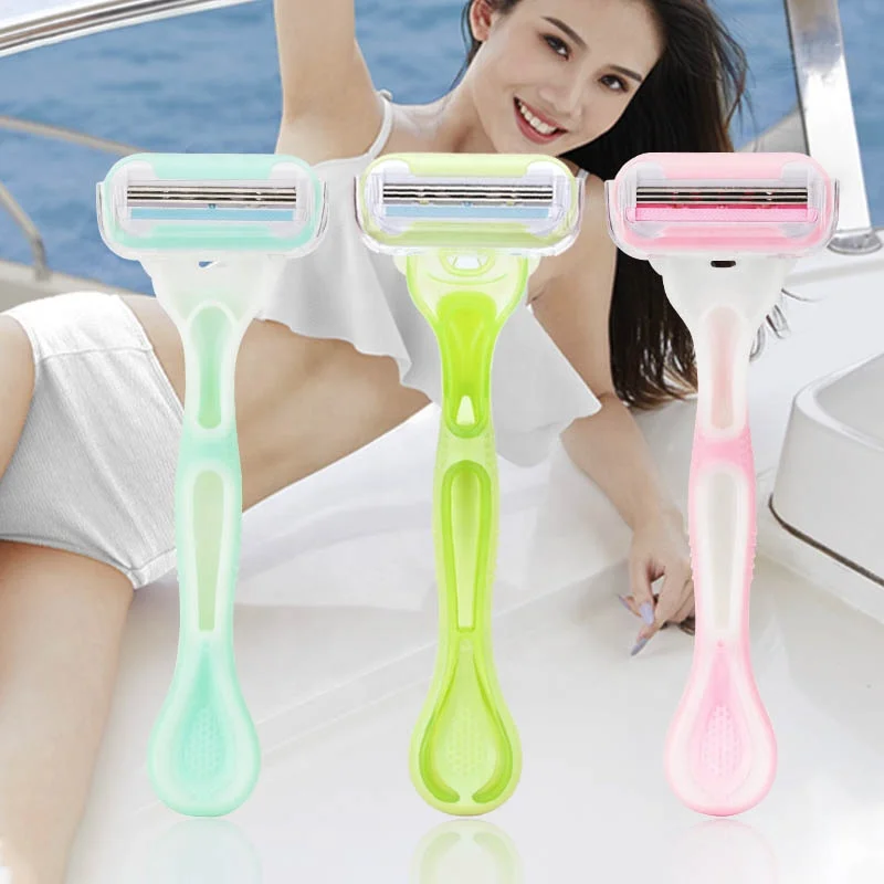 Fashion women travel double edge sharp hair blades safety portable shaving razor kit