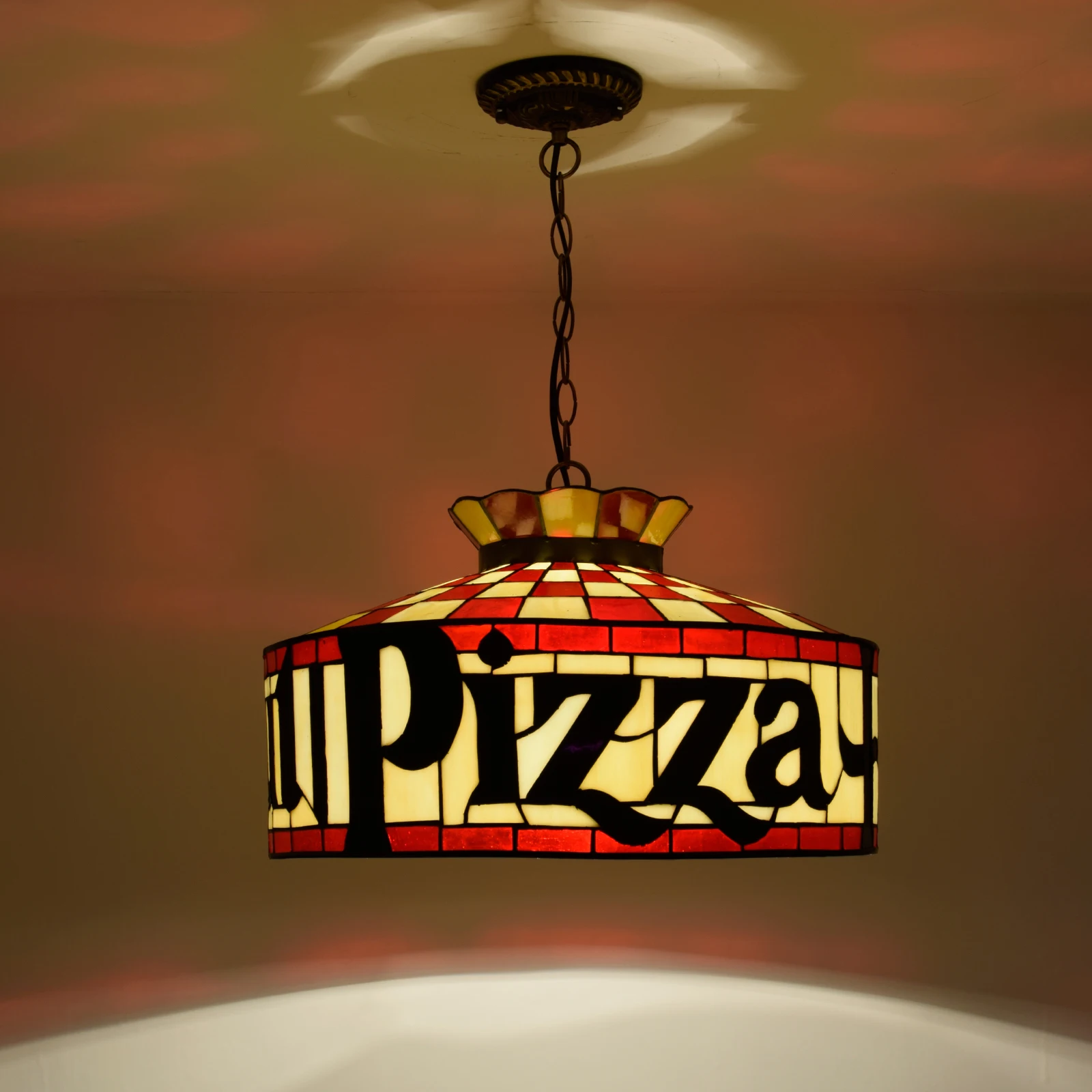 Tiffany Stained Glass 90s memory Pizza chandelier Art decoration retro Hut Chandelier restaurant Pendant Lamps