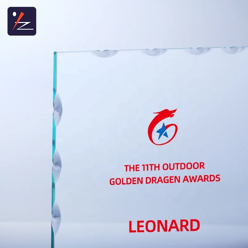 Green Glass Square Shape Trophy Award Customise Glass Award Trophy For Business Gift