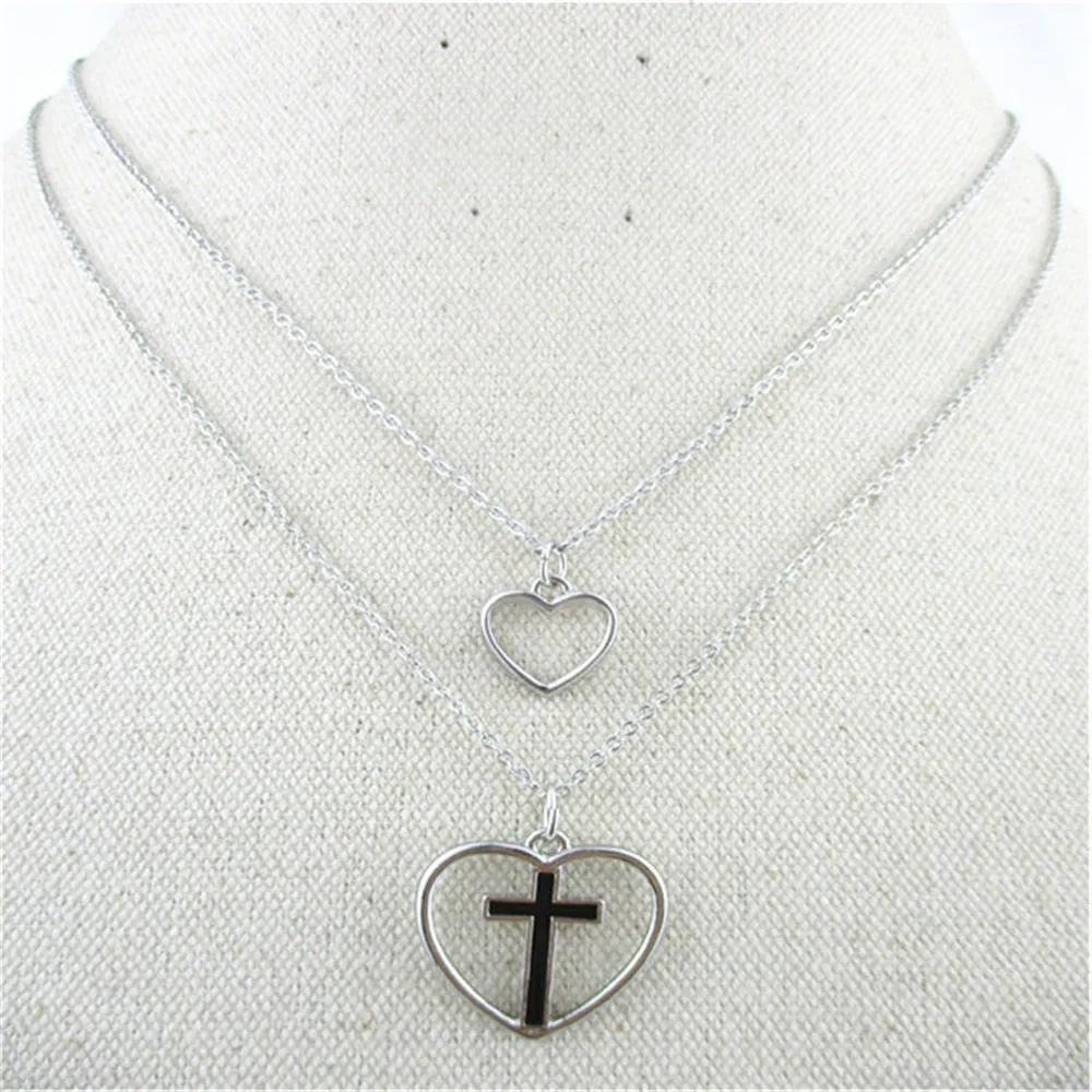 
double rows of pendant cross in heart christian jewelry 