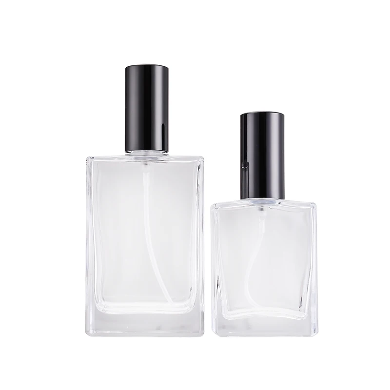 Изготовитель на заказ квадратный распылитель для духов прямоугольный прозрачный пустой флакон объемом 100 мл 50 30 стекло