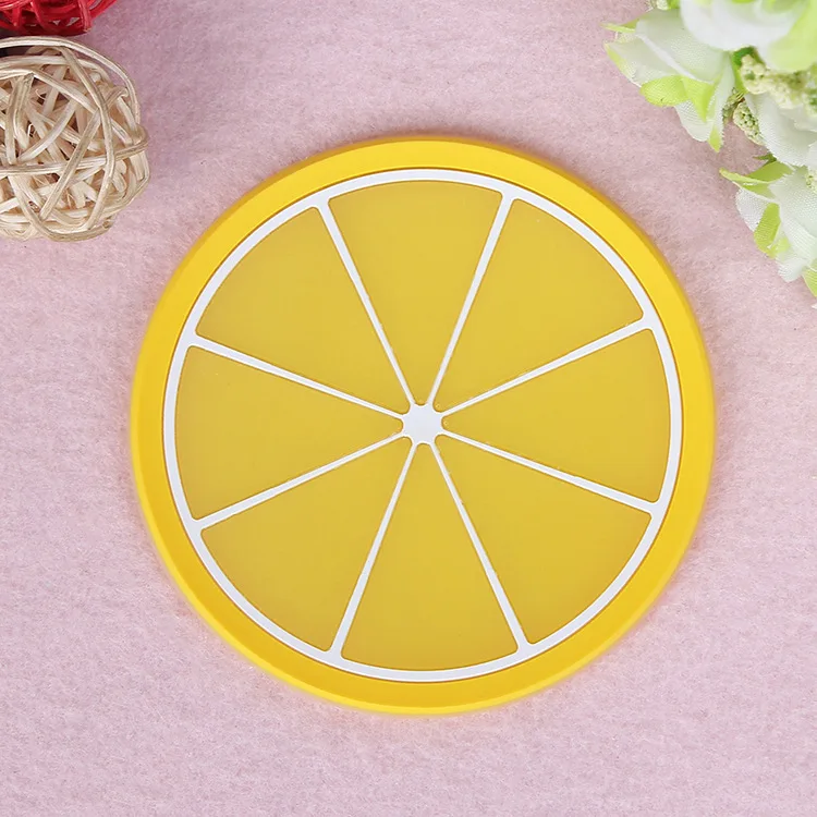 Eco-friendly cute cartoon fruit pattern candy color silicone rubber soft pvc drink cup coasters
