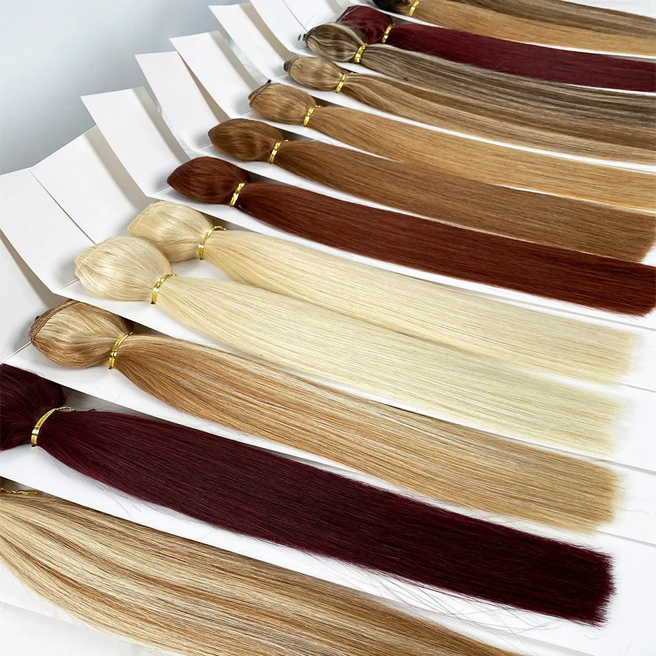 Wholesale Real Human Hair Extensions Balayage Hairpiece Chocolate Brown to Honey Blonde Wire Hair Extensions with Invisible Line