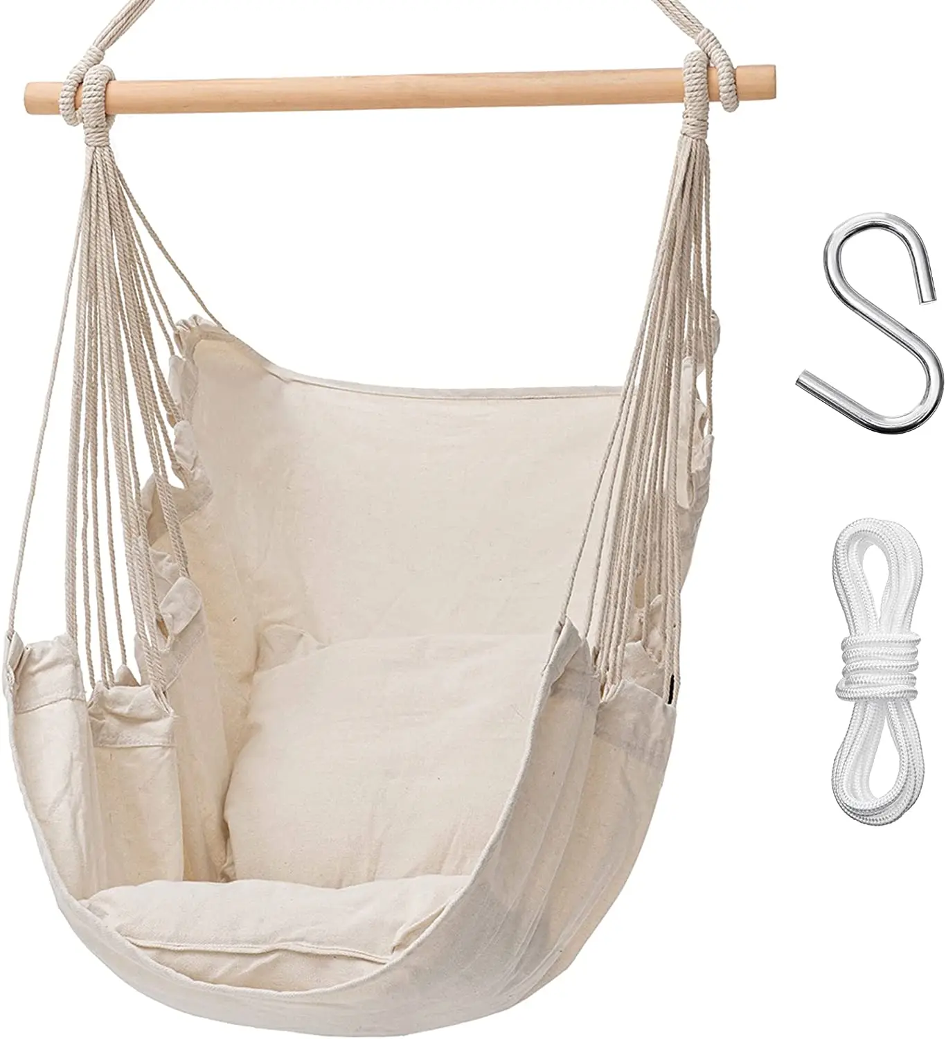 Wholesales Garden Hammock Chair  Rope Canve Macrame Hanging Swing Hammock  for Indoor Outdoor  with cushion