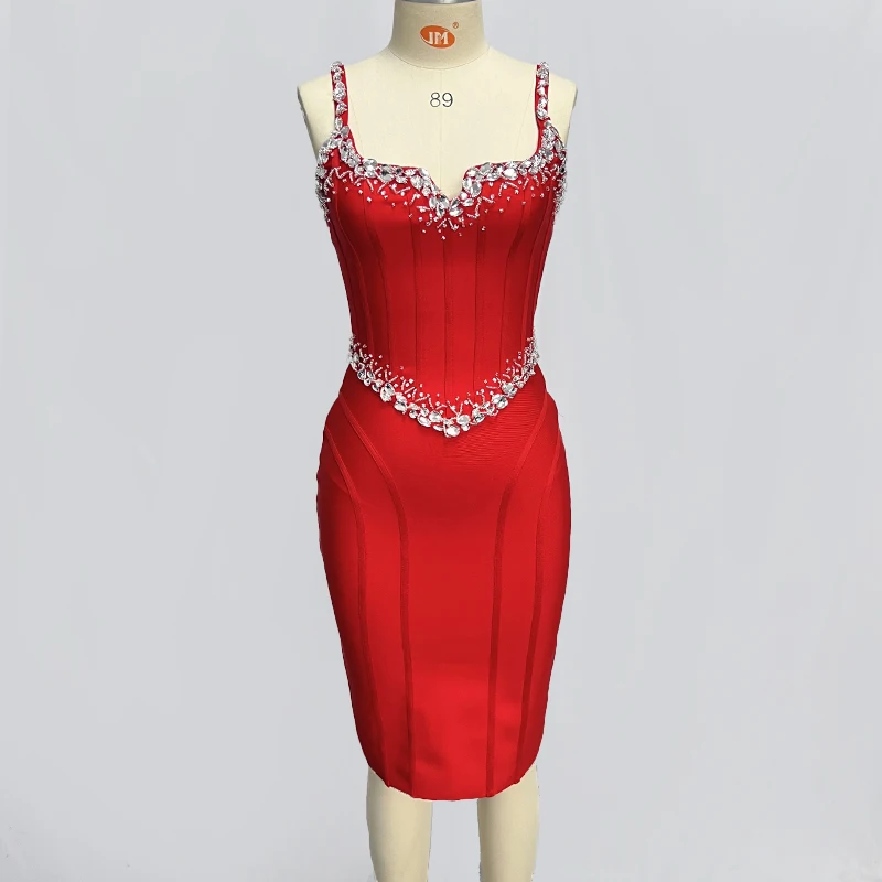 New Runway Sleeveless Studded Beaded Rayon Celebrity Kim Kardashian Party Dress Women