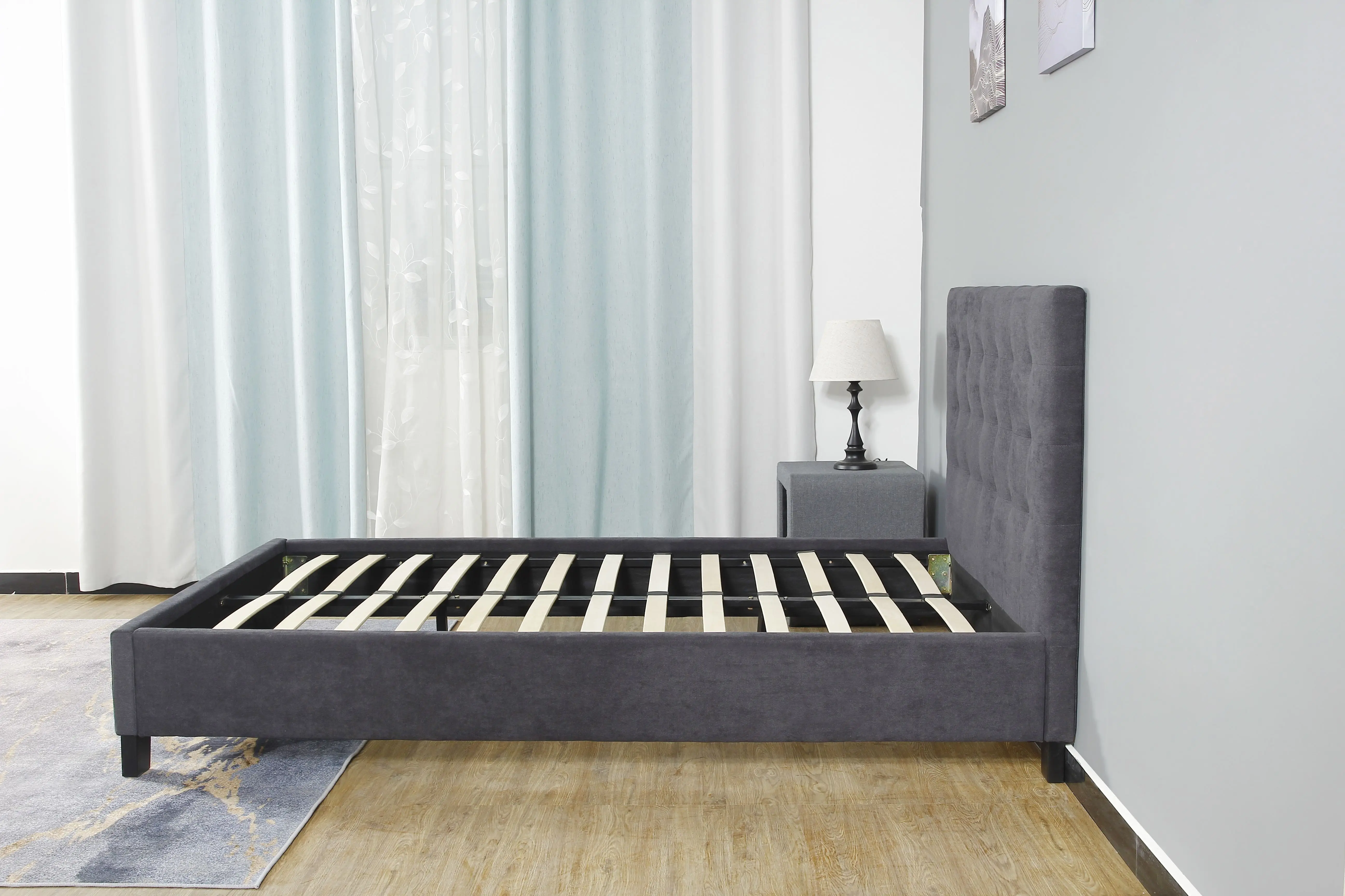 Bedroom furniture wholesale modern style luxury grey linen fabric queen king size double bed frame