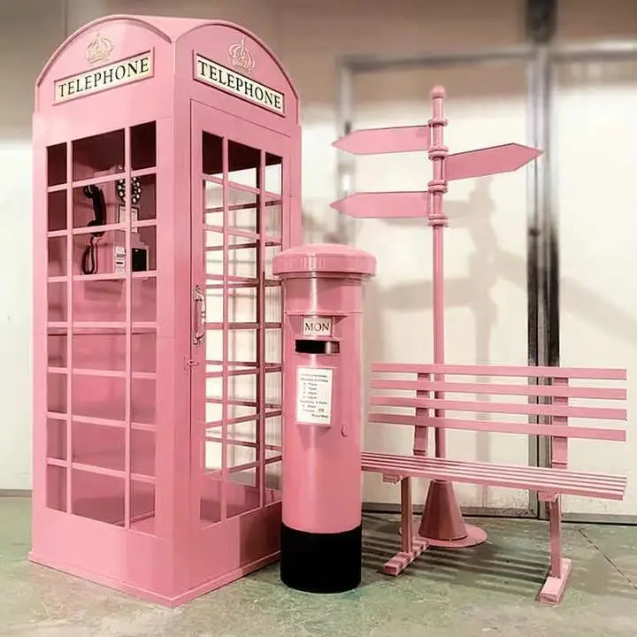 Hot sale New Art Installation british telephone phone booth antique pink floral london telephone booth