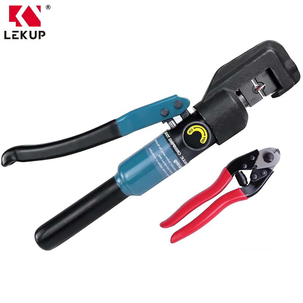 Hydraulic Wire Terminal Crimper Swager Battery Cable Lug Crimping Swaging Tool Up to 45KN with Stainless Steel Cable Cutter