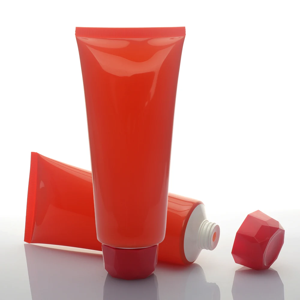 Customized Luxury Screw Cap Bright Red Soft Plastic PE Tube Cosmetic Container for Hand Face Cream Lotion Hair Care Conditioner